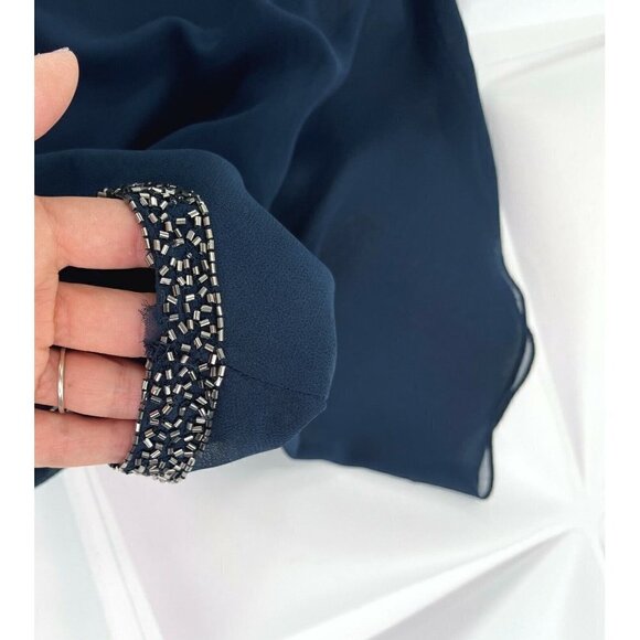 Jkara Sz 6 Navy Blue Beaded Chiffon Blouson Formal Dress Evening Flutter Sleeve - Picture 6 of 12